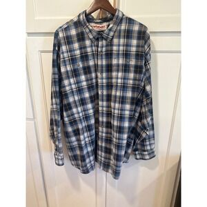 Wrangler Rugged Wear Men's 4XL Blue Plaid Long Sleeve Button Up Shirt